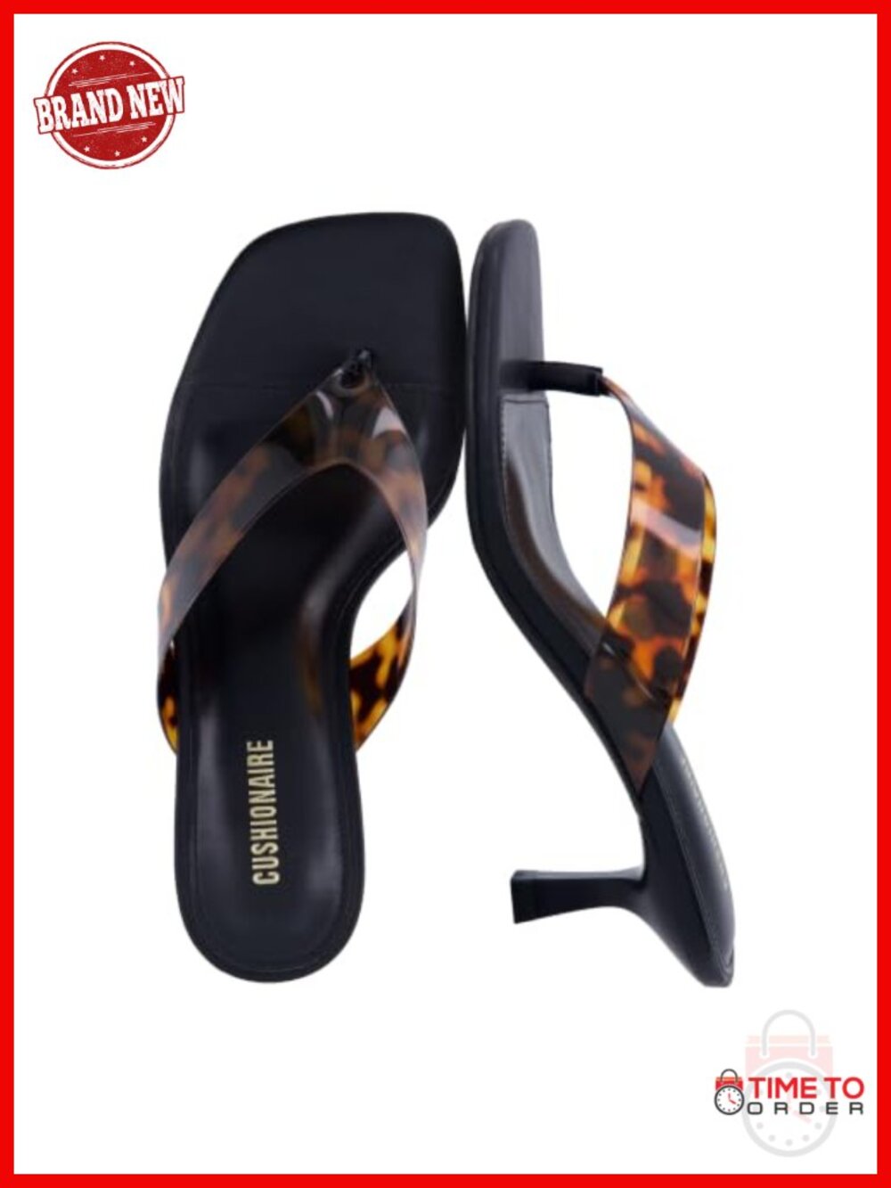 Kitten Heel Sandals Clear Strap Square Toe Memory Foam Slip On
